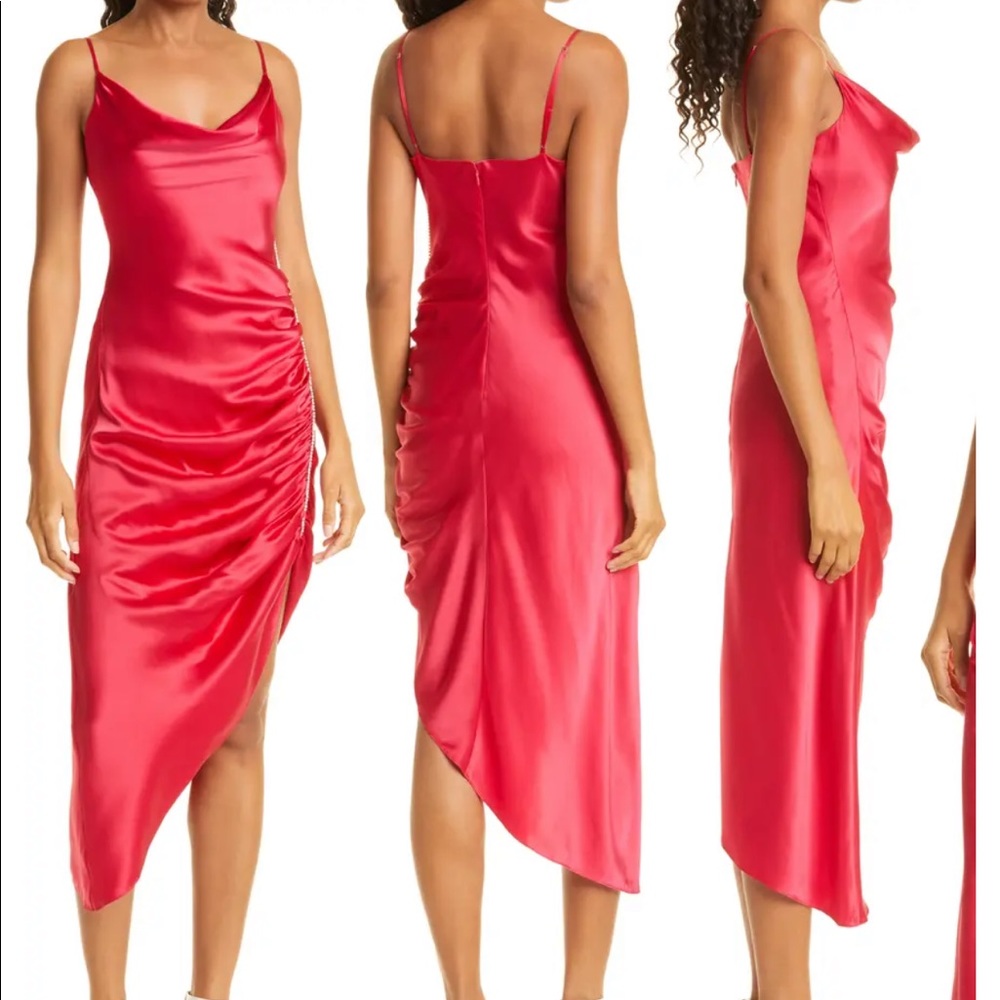 Cinq á Sept Emilia Ruched Crystal Studded Silk Slipdress